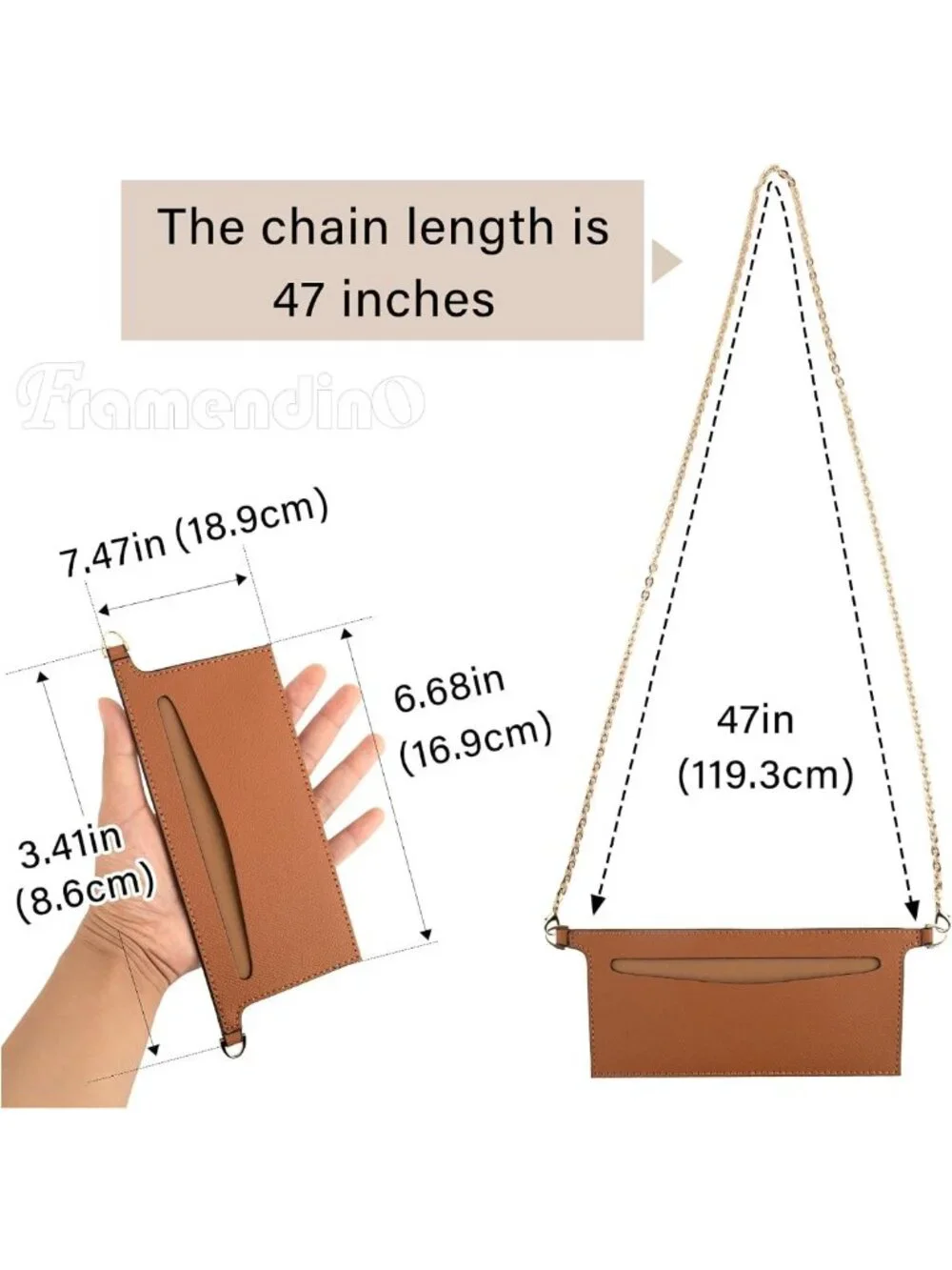 Purse Insert Organizer with Metal Chain, Handbag Divider & Pocket for Women